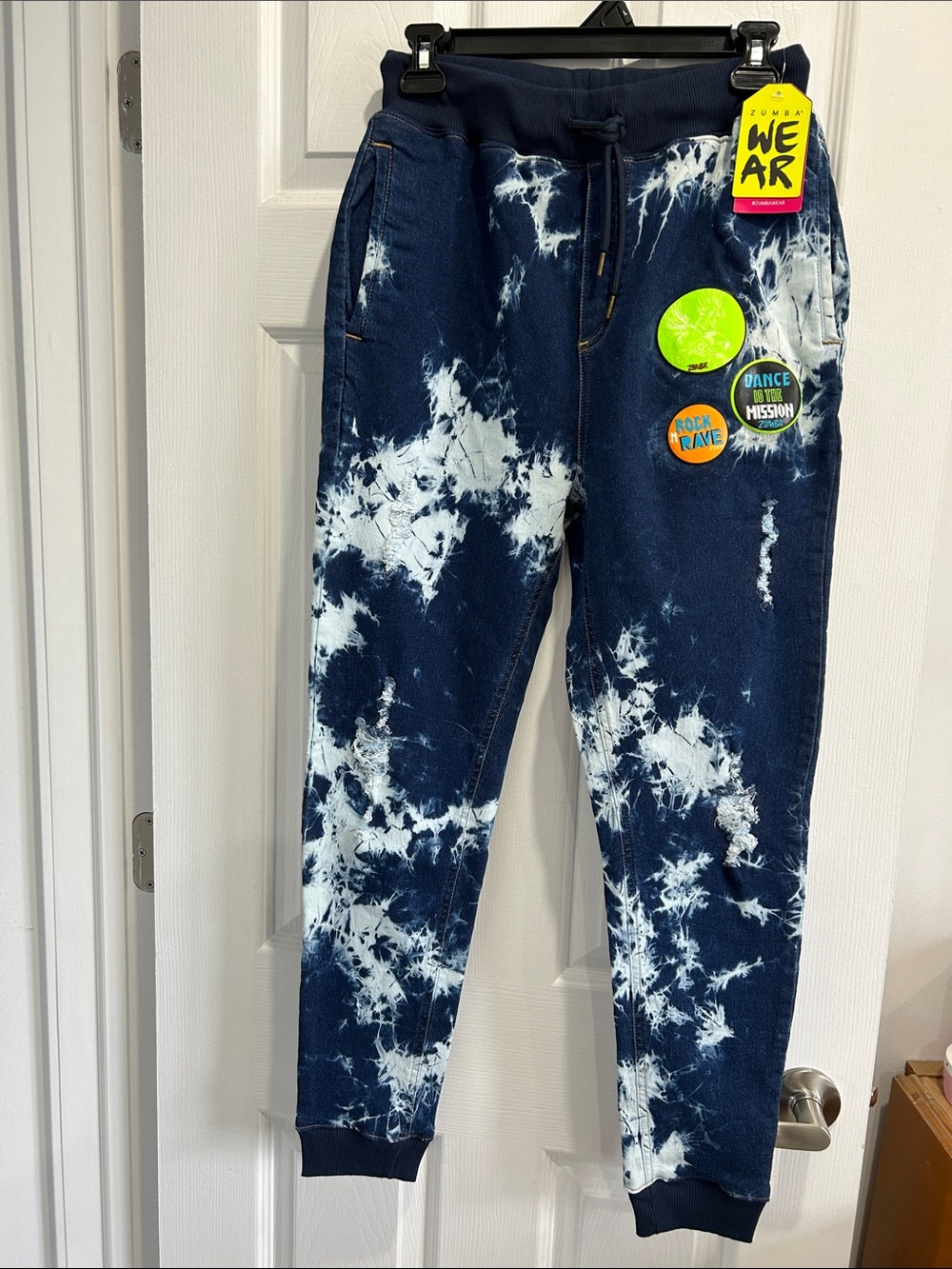 Zumba Fitness Denim Tie-Dye Jogger Sweatpants with Patch Detail